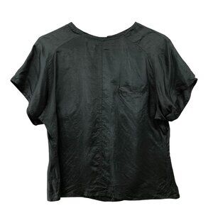 VTG 100% Silk Short Sleeve Top Womens M Black Blouse Round Neck Milagro